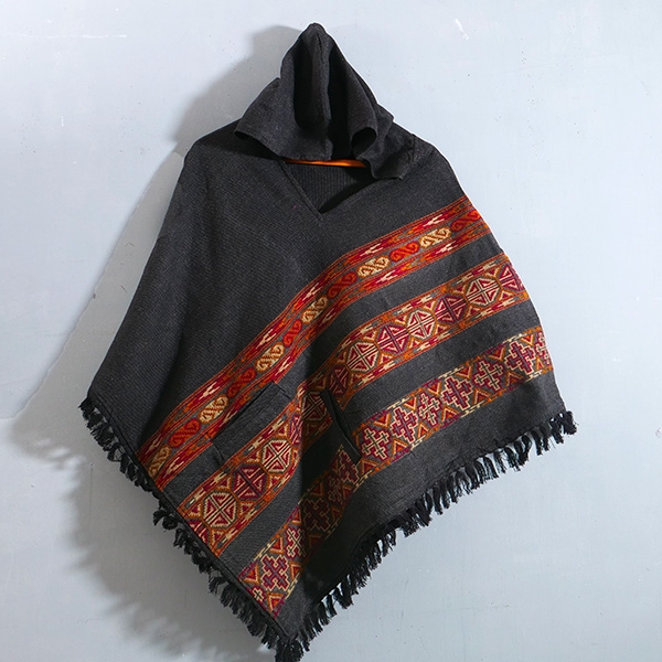 Nepalese cotton poncho traditional grey