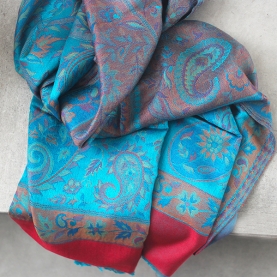 Indian Jamawar cotton scarf red and blue