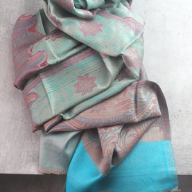 Indian Jamawar cotton scarf blue and beige