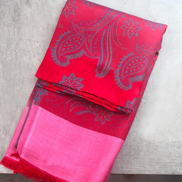 Indian Jamawar cotton scarf red and pink