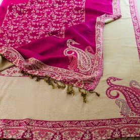 Echarpe indienne en coton rose et beige