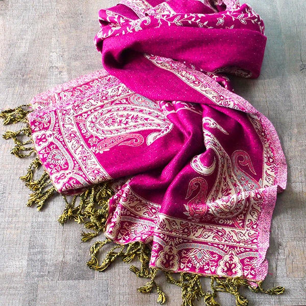 Indian cotton embroidered scarf pink and beige