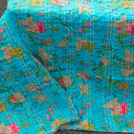 Dessus de lit indien Kantha artisanal imprimé