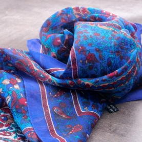 Foulard indien en soie bleu et rouge