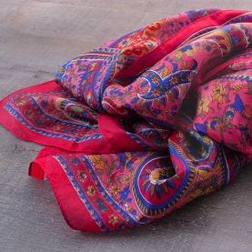 Foulard indien en soie rouge et rose