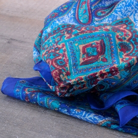 Indian silk scarf blue and cyan