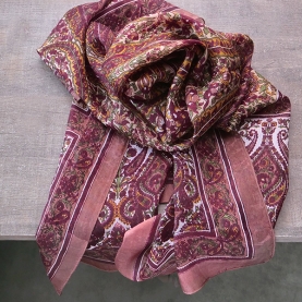 Foulard indien en soie chic marron et beige