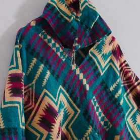 Nepalese woolen poncho blue and red