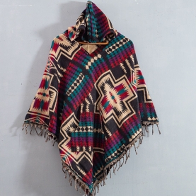 Nepalese woolen poncho original black and red