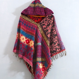 Nepalese woolen poncho original red and purple