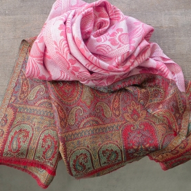 Indian Jamawar cotton scarf pink and red