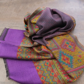 Indian Jamawar cotton scarf purple and black