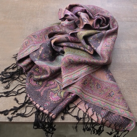 Indian cotton scarf mangoes design black and pink