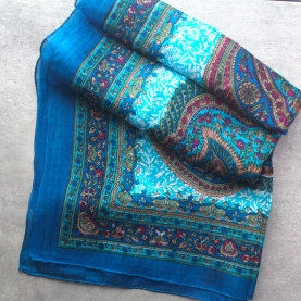 Indian silk scarf fashion blue and cyan