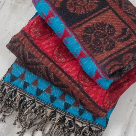 Nepalese shawl traditional desgin brown and red