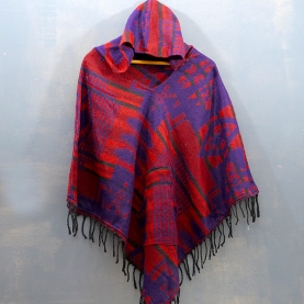 Nepalese poncho traditional design red and purple