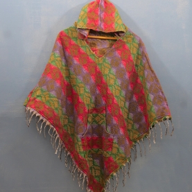 Nepalese poncho traditional design red and green