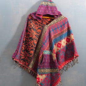 Nepalese poncho traditional design red and orange