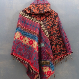 Nepalese poncho traditional design red and orange