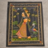 Peinture miniature femme et paon indiens noir