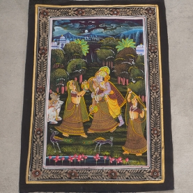 Peinture miniature indienne Radha et Krishna noir