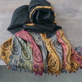 Indian cotton 2 sides scarf black and colors