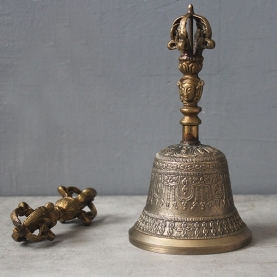 Traditional Tibetan bronze bell with Dorje