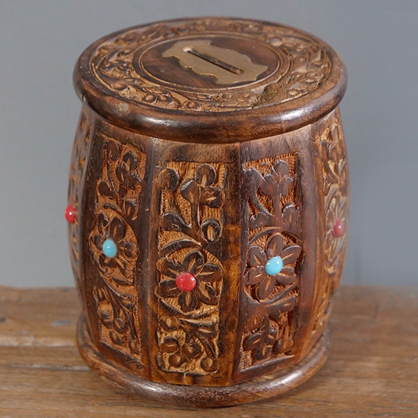 Indian wooden handcrafted money box