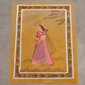 Peinture miniature femme indienne Jaune