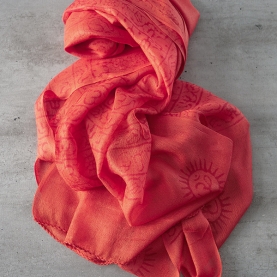 Indian stole printed cotton OM and Krishna orange