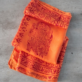 Indian stole printed cotton OM and Ganesh orange