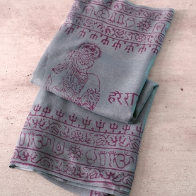 Indian stole printed cotton OM and Krishna grey