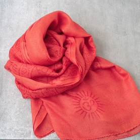 Indian stole printed cotton OM and Ganesh orange