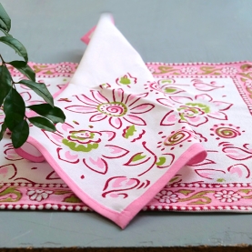 Indian printed cotton table mats + napkins x6