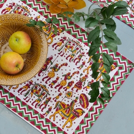 Indian printed cotton table mats x6 red and green