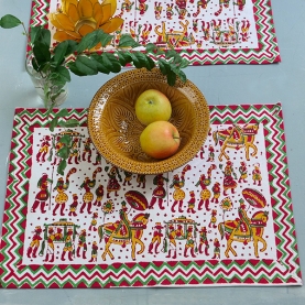 Set de table indien en coton rouge et vert