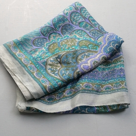 Indian silk scarf fashion grey and cyan