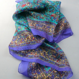 Indian silk scarf square navy blue