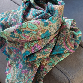 Indian printed scarf Mangoes turquoise