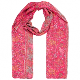 Indian printed scarf Flowers pink