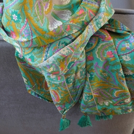 Indian printed stole Flowers green and yellow