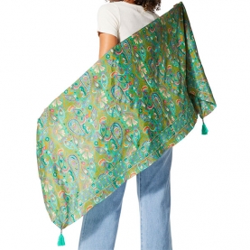 Indian printed stole Flowers green and yellow