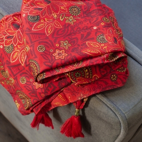 Indian printed stole Flowers red and gold