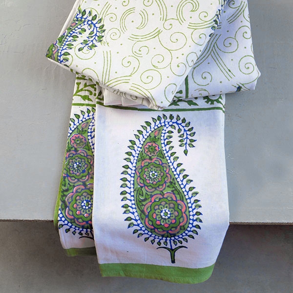 Indian cotton printed table cover green and pink