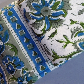 Indian handprinted table cover green and blue