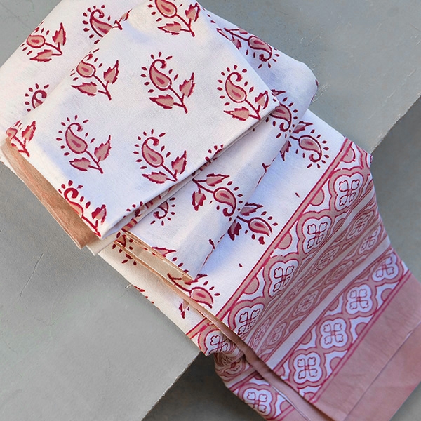 Indian cotton printed table cover pink and maroon