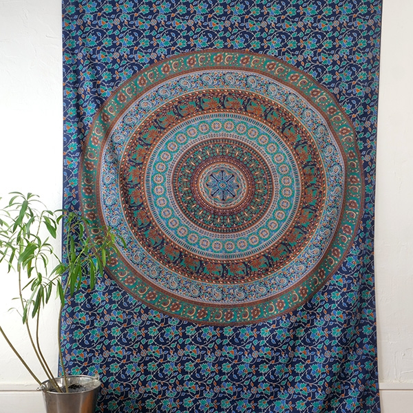 Indian cotton wall hanging Elephants blue and green