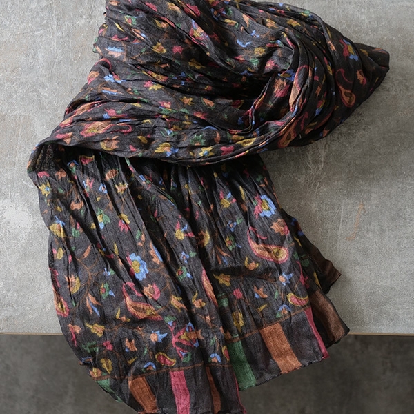 Indian printed cotton stole black and orange