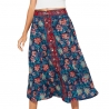 Indian printed flared skirt Flowers navy blue