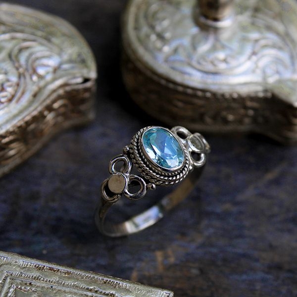 Indian silver ring and blue topaze